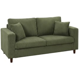 CLOVERTON Corduroy 2 Seater Loveseat Sofa with Wide Deep Seat and Spring Cushions - Green and Black
