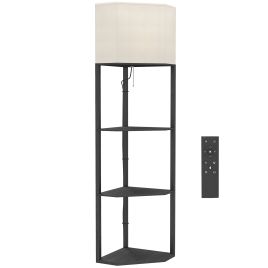 VELSTARR Dimmable Corner Floor Lamp with Shelves and 3 Colour Temperature Settings - Black and Beige