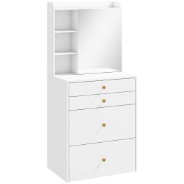 NAILSEA Compact Dressing Table with Mirror, Mobile Storage Stool, Drawers and Shelves - White