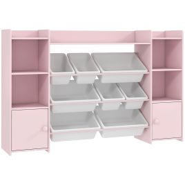 NETTLEBED Kids Toy Storage Organiser with 8 Removable Bins and Bookshelf - Pink