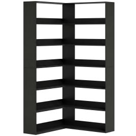 FORDHAM 7 Tier L Shaped Corner Bookcase with Anti Slip Rear Guard - Black Wood Effect