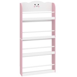 FARNHAM 4 Tier Kids Bookshelf with Anti Tip Kit for Bedroom or Playroom - Pink and White