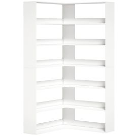 FERRING 7 Tier L Shaped Corner Bookcase with Anti Slip Rear Guard - White Wood Effect