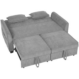 BRIDLINGTON Chenille 2 Seater Sofa Bed with 4 in 1 L Shaped Pull Out Sleeper and Side Pockets - Grey