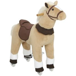 BOLTON Plush Kids Rocking Horse with Rolling Wheels and Saddle, Ages 3 to 5 - Brown