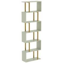 DRONFIELD 6 Tier S Shaped Bookcase with Freestanding Shelves and Anti Tip Strap - Light Green and Gold Tone