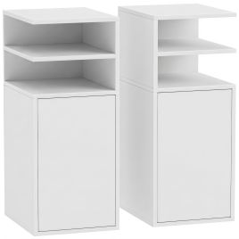 ANDOVER Set of 2 Slim Bedside Tables with Open Cubbies and Cupboards - White