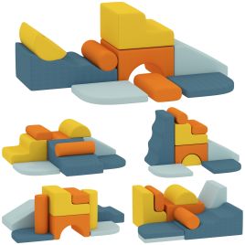 BARFORD 9 Piece Kids Soft Play Foam Blocks with Detachable Covers for Climbing and Crawling - Multicoloured