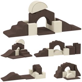 POCKLINGTON 7 Piece Kids Soft Play Climbing and Crawling Foam Set with Detachable Cover - Brown and Beige