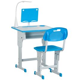 RAMSBURY Height Adjustable Kids Desk and Chair Set with Drawer, Book Stand and Pen Slot - Blue