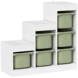 AMBERLEY 3 Tier Kids Toy Storage Organiser with Removable Bins, Ages 3 to 8 - White and Green