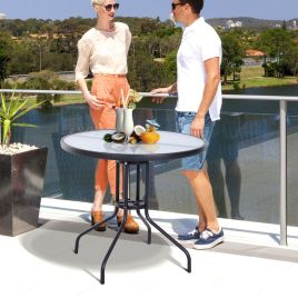 Round Garden Table WIth Tempered Glass and Parasol Hole - 80cm