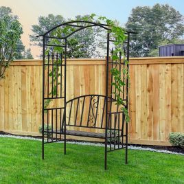 Metal Frame Garden Climbing Frame With 2-Seat Bench - 207 H cm