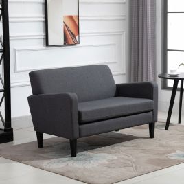 Modern Linen 2-Seater Wood Legs Sofa with Thick Cushion  Grey