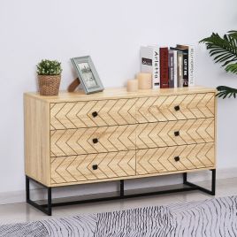 Oak Finish Chest of Drawers - GIOVANY Low Chest  6 Drawers