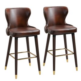 Luxury PU Leather European Style Brown Bar Stool - Set of 2