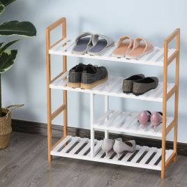 Simple And Classic Wood Frame Design 4-Tier Shoe Rack - Brown and White