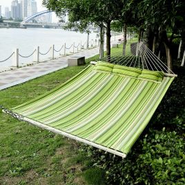 Portable Wide Cotton Hammock Bed With 3 Pillow - Green