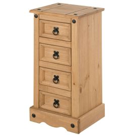 Corona 4 Drawer Bedside Table Narrow - Antique Wax