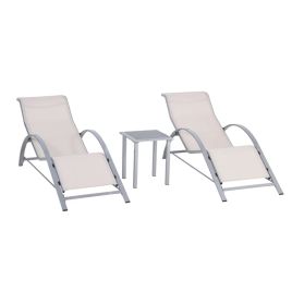 3 Pcs Textilene Fabric Garden Sun Lounge Set with Table - Cream