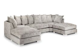 Kitson Range Scatter Back U Shape Corner Sofa with Chrome Feet - Truffle Chennile Fabric