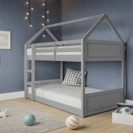 Childrens Canopy Pine House Bunk Bed with Optional Mattress - 2 Colours