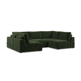 Corner Sofa - GRAZ Fabric 5 Seater U Shaped - Bottle Green