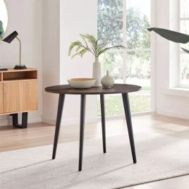 Quiteria Wood Round Dining Table with Black Legs - Walnut