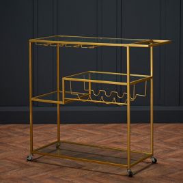 Porter Drinks Trolley With Glass Top - Gold Finish 
