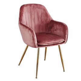 Lara Plush Velvet Gold Legs Dining Chair, Vintage Pink - Set of 2