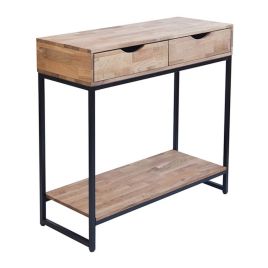 Mirelle Black Metal Frame 2 Drawers Console Table - Oak