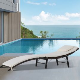 Garden Rattan Foldable Sun Lounger with Cushion - Brown