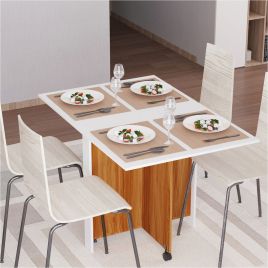 Compact and Stylish Foldable Dining Table with Casters - Teak Colour