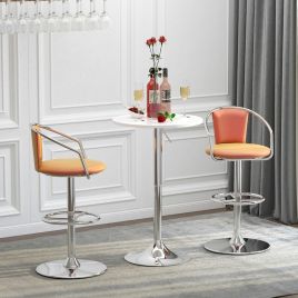 Metal Frame Height Adjustable Swivel Top Round Bar Table - White