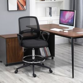 Ergonomic Design Mesh Fabric Swivel Chair with Footrest - Black