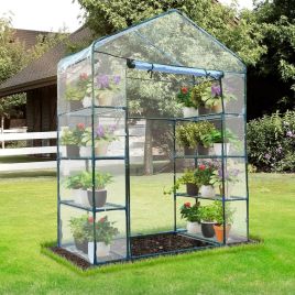 Metal Frame Greenhouse Plant Protection 4 Tier 8 Shelf - Green