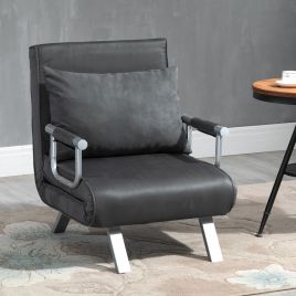 Steel Frame 3 in 1 Single Armchair Sofa Guest Sleeper Bed with Pillow - Silver