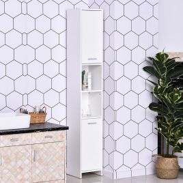 Free Standing Bathroom Tall Cabinet 2 Door And 2 Shelves - White