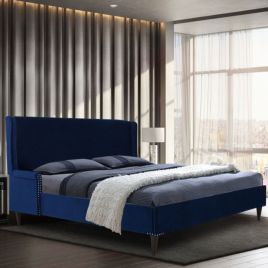  Shanaya Plush Velvet Fabric Beds Blue- 5 Sizes