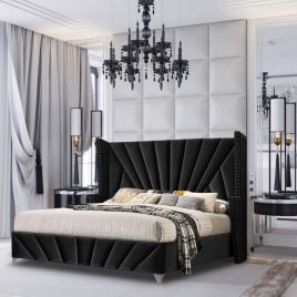 Premiere Upholstered Plush Velvet Fabric Beds Black - 5 Sizes 