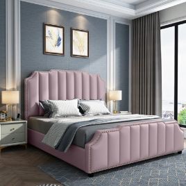 Arnold Luxurious Plush Velvet Bed, Pink Colour - 5 Sizes