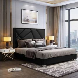 Crina Plush Velvet Fabric Bed, Black Colour - 5 Sizes