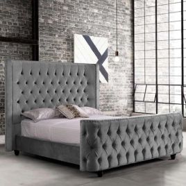 Harmony Plush Velvet Fabric Bed, Grey Colour - 5 Sizes