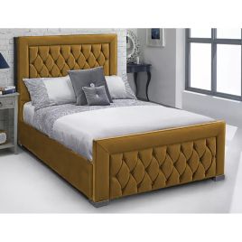 Lioti Plush Velvet Fabric Bed, Mustard Colour - 5 Sizes
