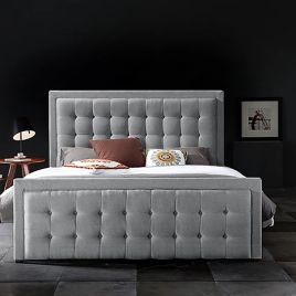 Swain Plush Velvet Fabric Bed, Grey Colour - 5 Sizes