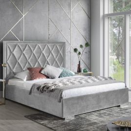 Beauty Plush Velvet Fabric Bed, Silver Colour - 5 Sizes