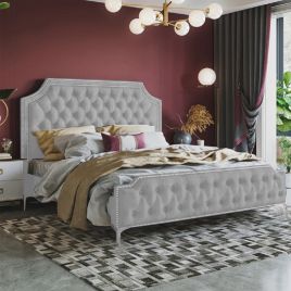 Gaia Plush Velvet Fabric Bed, Silver Colour - 5 Sizes