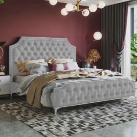 Gaia Plush Velvet Fabric Bed, Grey Colour - 5 Sizes