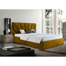 Hamini Plush Velvet Fabric Bed, Mustard Colour - 5 Sizes