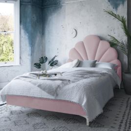 Hendo Plush Velvet Fabric Bed, Pink Colour - 5 Sizes